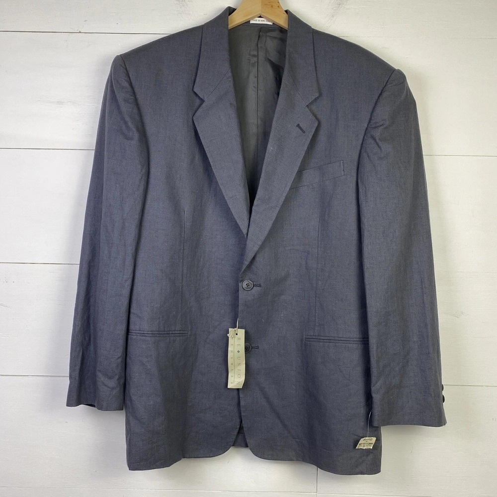 NWT Vtg ReUnion Blazer Mens M Gray Linen Blend Coastal Resort 2 Button Deadstock